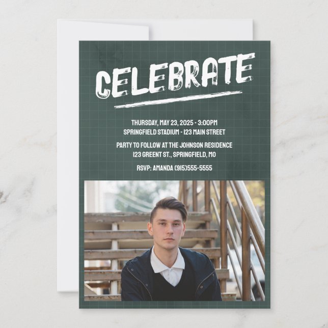 Grön modern grunge-fotografi inbjudningar (Framsida)