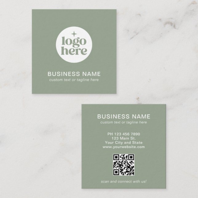 Grön Modern Logotyp QR-kod Fyrkantigt Visitkort (Fram/baksida)