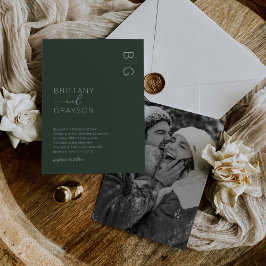 Grön modern monogram fotobryllopsinbjudan inbjudningar