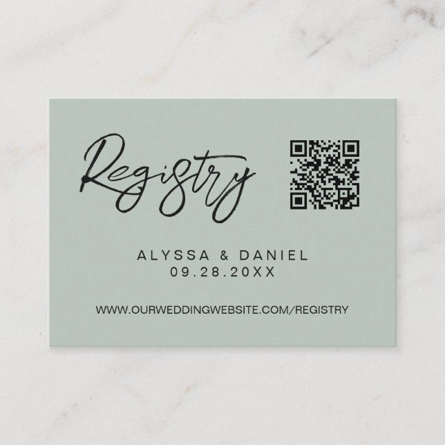Grön modern QR-kod anpassad bröllopspresentlista Tilläggskort (Framsida)