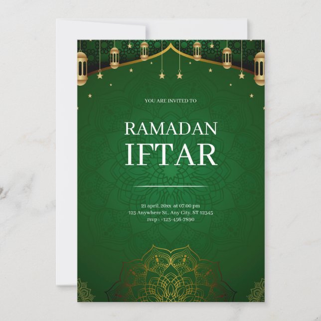 Grön modern Ramadan Iftar Inbjudningar (Framsida)