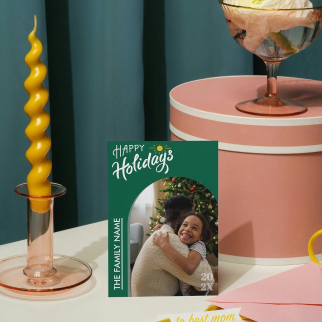 Grön Modern Skript Glad Högtid Julkort (Trendy Calligraphy Lettering Christmas Holiday)