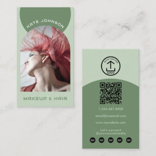 Grön Modern Smink Hår Båg Foto QR-kod Logotyp Visitkort