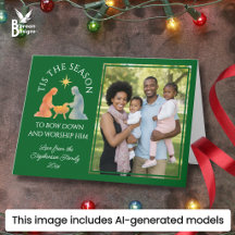 Grön Modern TIDEN ÄR KOMMEN Familjefoto Jul
