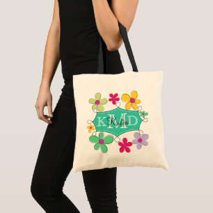 Grön Monogram för personlig för klotterramblomm Tygkasse