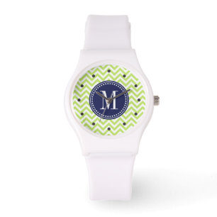 Grön Monogram för sparresicksackpersonlig Armbandsur