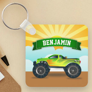 Grön Monster Truck Personligt Namn Barnrum Nyckelring