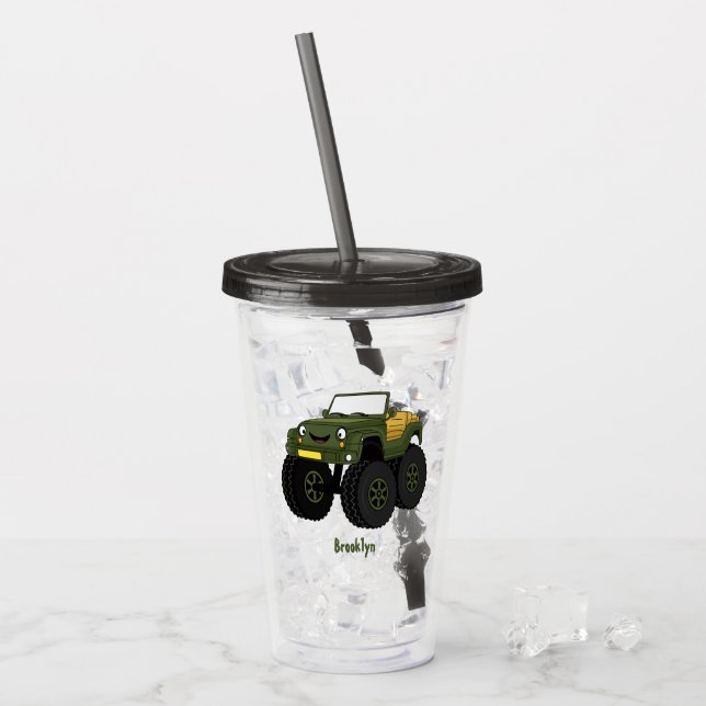 Grön monstertruck serieillustration take away mugg (Framsida Ice)