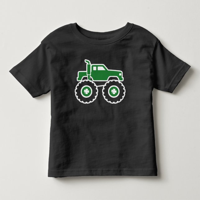 Grön monstertruck Shamrock St. Patricks dag T Shirt (Framsida)