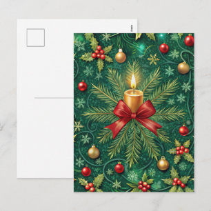 Grön mönstrad guld ljusstake Poinsettia blomma Helg Vykort