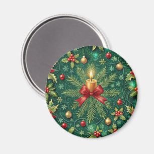Grön mönstrad guld ljusstake Poinsettia blomma Magnet