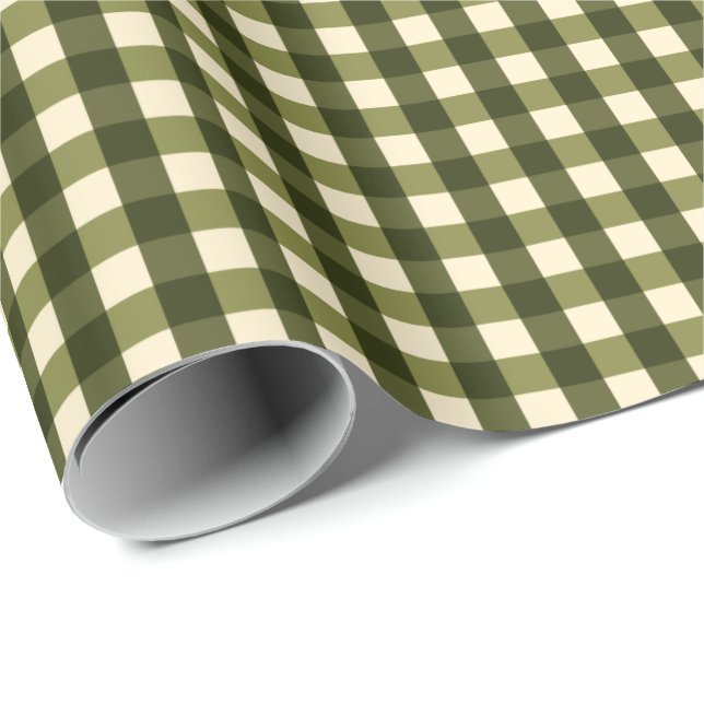 Grön mörk Gingham Presentpapper (Rullad Hörn)