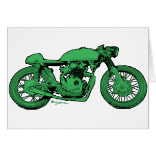 Grön motorcykel för CafeRacervintage Hälsningskort