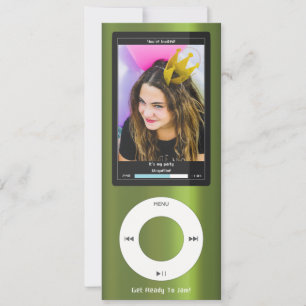 Grön MP3 Musikspelare II Födelsedag Inbjudningar