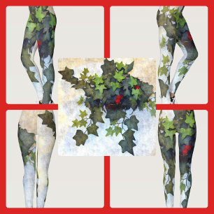 Grön murgröna med röda bär leggings