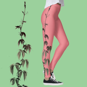 Grön murgröna på korallrosa leggings