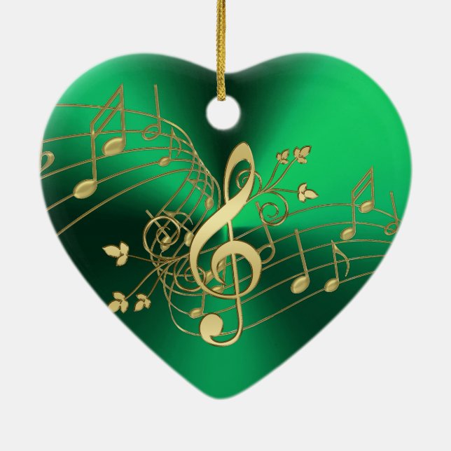 Grön musik noter och klavjulprydnad julgransprydnad keramik (Baksidan)