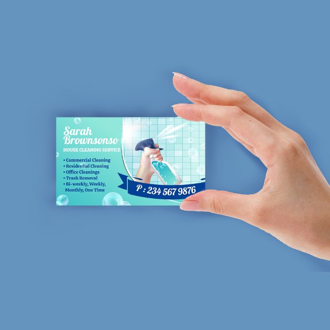 Grön Navy Rengöringstvätt Spray Städerska Visitkort (Green Navy Cleaning Wash Spray Maid Business Card)