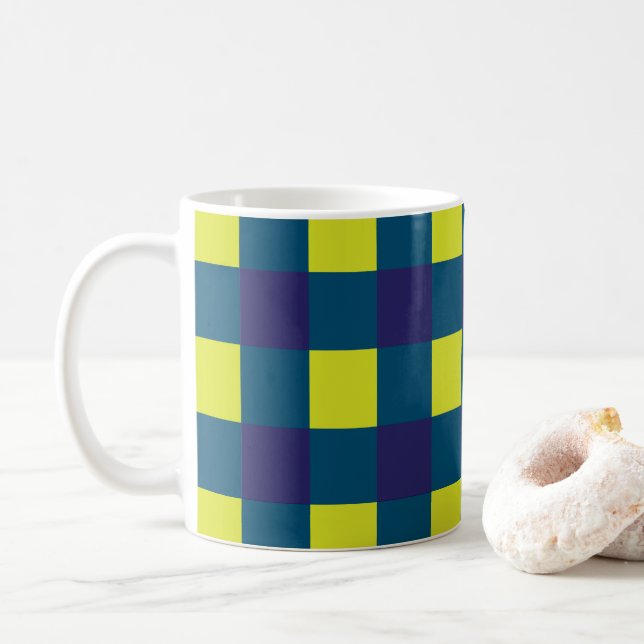 Grön Navyblå Rutig Mönster  Kaffemugg (Med munk)