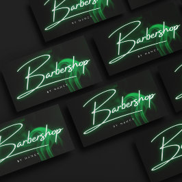 Grön Neon Barbershop Handskriven Skrift Barberare Visitkort