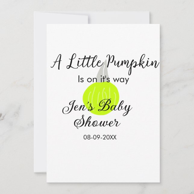 Grön neonpumpa lilla pumpan är på väg  inbjudningar (Framsida)