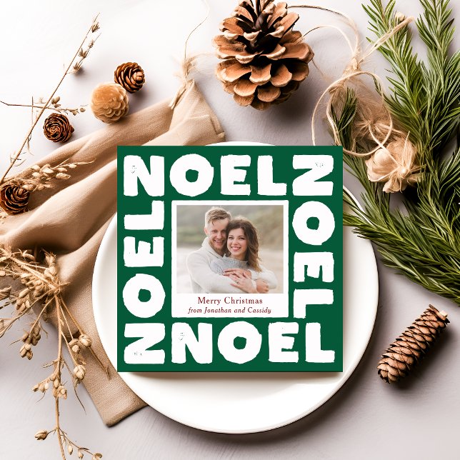 Grön Noel Modern Typografi Foto Högtid Kort (Skapare uppladdad)