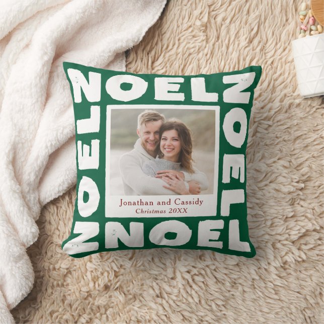 Grön Noel Modern Typografi Foto Jul Kudde (Filt)