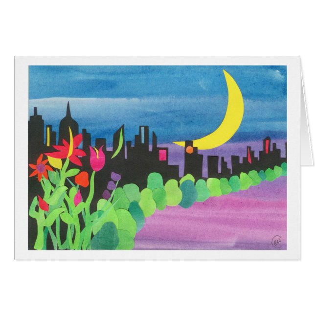 Grön NYC på natt II 07-09 Hälsningskort (Framsidan Horizontal)