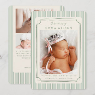 Grön nyfödd fotokollage baby födelse meddelande