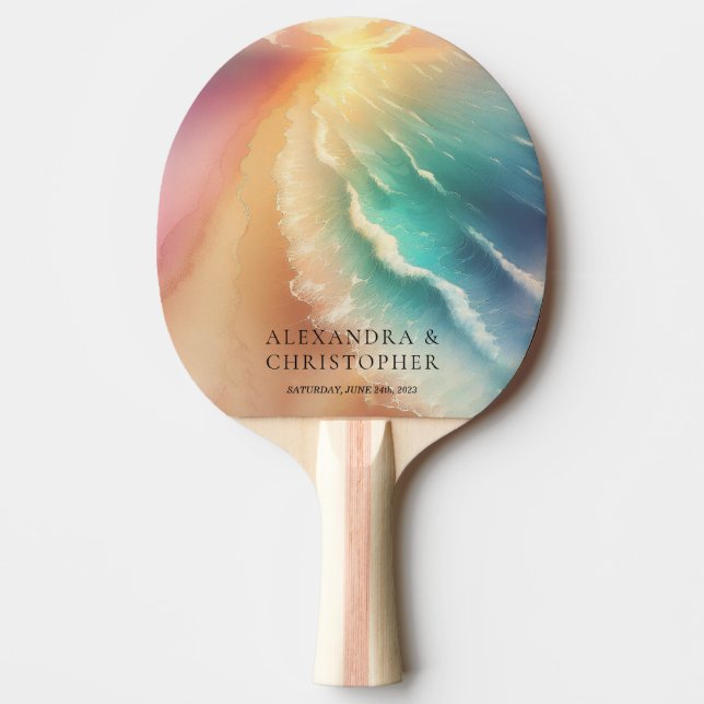 Grön Ocean Beach Watercolor Signatur Sommar Sol Pingisracket (Framsidan)