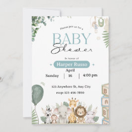 Grön Och Beige Djungel Baby Shower Inbjudan