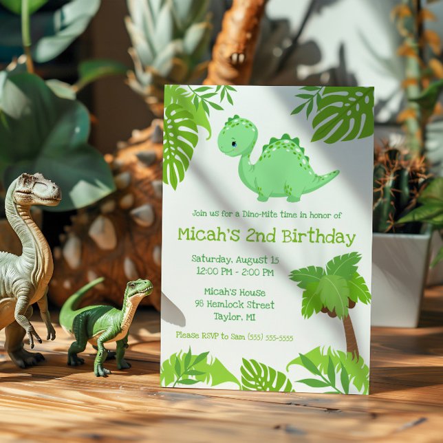 Grön och blå Dino-Mite Födelsedagsfest  Inbjudningar (Skapare uppladdad)