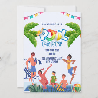 Grön och blå illustrativ poolparty inbjudningar