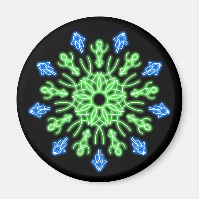 Grön och blå neonblomma magnet (Framsidan)
