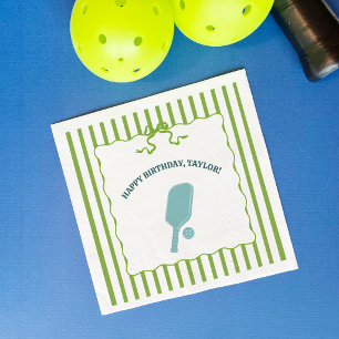 Grön och blå randig Pickleball-födelsedagsfest Pappersservett