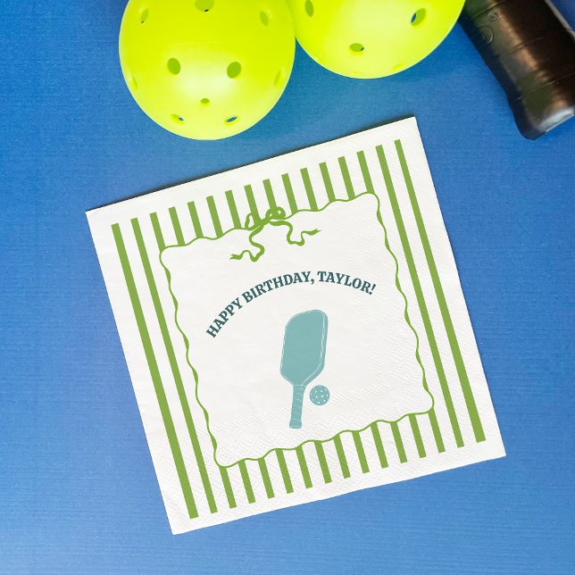 Grön och blå randig Pickleball-födelsedagsfest Pappersservett (Skapare uppladdad)