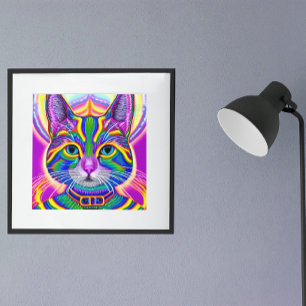 Grön och blå unik mystisk katt poster