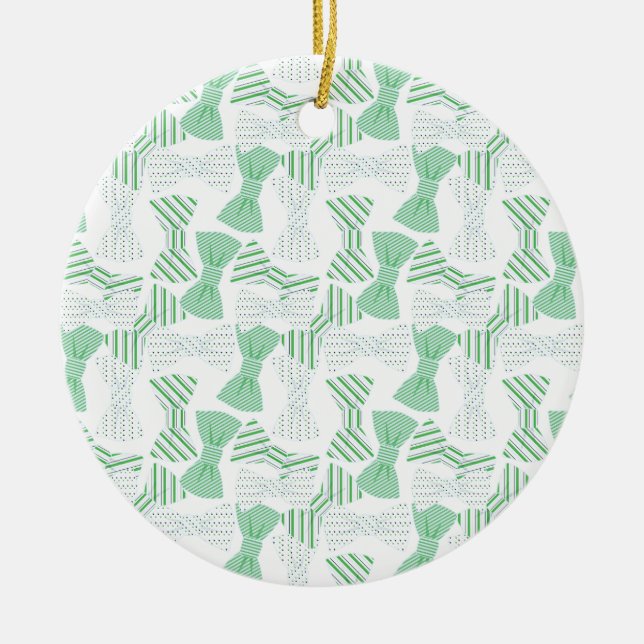 Grön och blåttflugadesign BOWTIES Julgransprydnad Keramik (Framsidan)