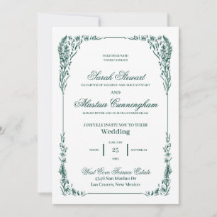 Grön och Elfenbens Elegant Handritad Inbjudan