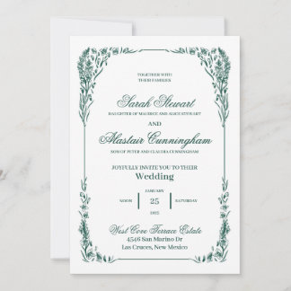 Grön och Elfenbens Elegant Handritad Inbjudan