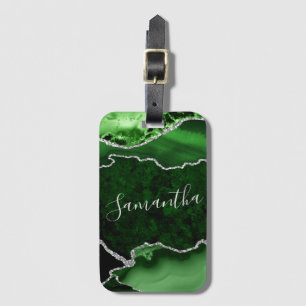 Grön och falsk silverglittermarmoragate bagagebricka