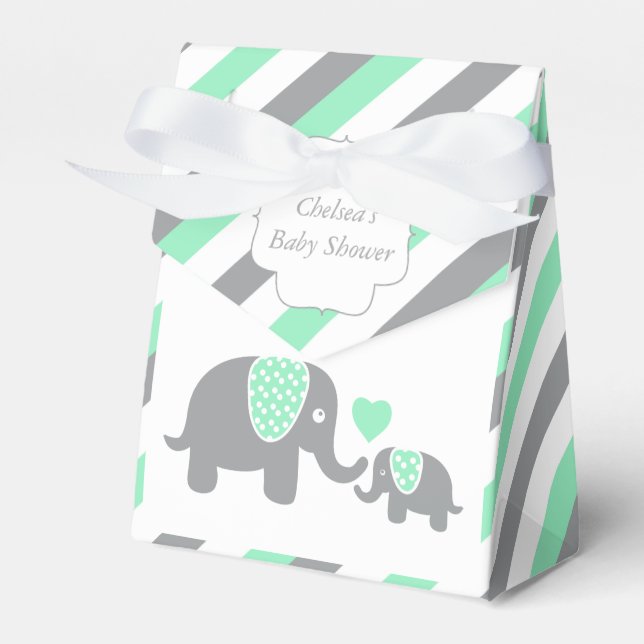 Grön och grå randig elefant presentaskar (Framsidan Sidan)