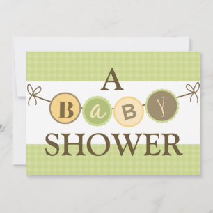 Grön och gul baby shower inbjudan