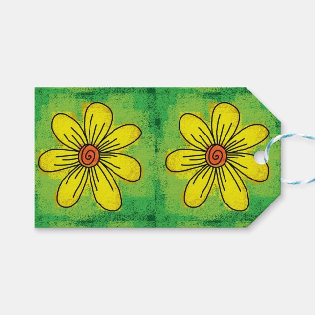 Grön och gul blomsterpresentetikett presentetikett (Framsidan (Horisontell))