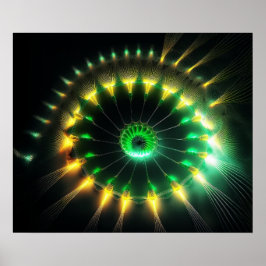 Grön Och Gul Jet Pinwheel Fraktal Poster