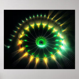 Grön Och Gul Jet Pinwheel Fraktal Poster