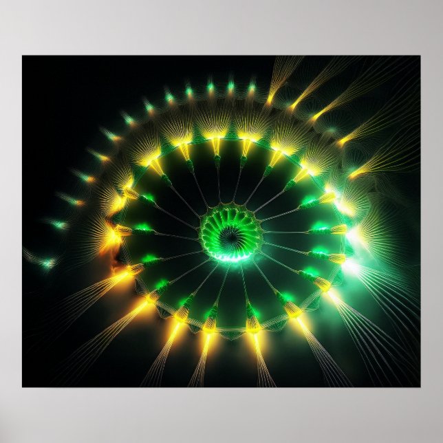 Grön Och Gul Jet Pinwheel Fraktal Poster (Framsidan)