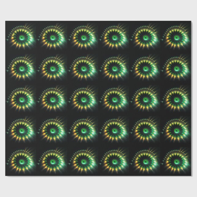 Grön Och Gul Jet Pinwheel Fraktal Presentpapper (Platt)