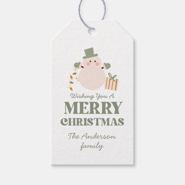 Grön och gul julfirande fest presentetikett (Framsidan)