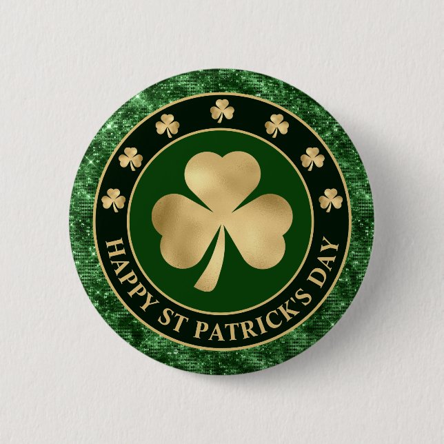 Grön och gul Shamrock-klöver St Patrick's Day Knapp (Framsida)